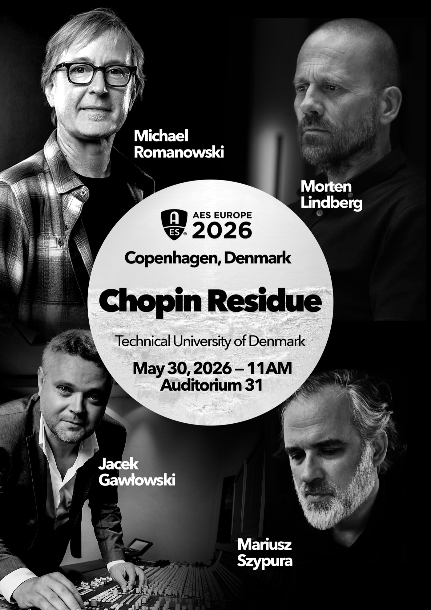 Chopin Residue — Dolby Atmos panel at AES Europe 2026 Convention, Technical University of Denmark, Copenhagen, 30 May 2026 poster